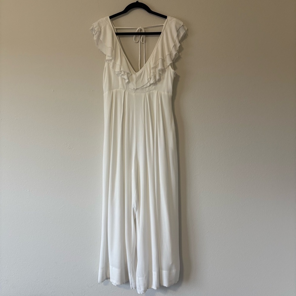 Papermoon Off White Flowy Ruffle Jumpsuit